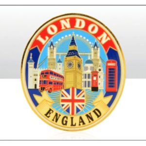 London Skyline Oval Gold Metal Magnet