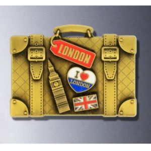 London Suitcase Gold Metal Magnet