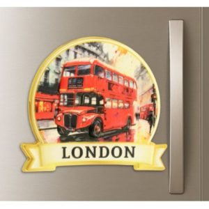 Watercolour London Bus 3D Metal Cast Magnet