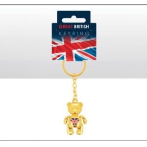 Union Jack Gold Heart Jointed Metal Bear Keyring